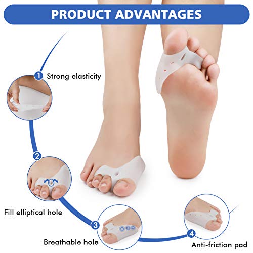 Separador de dedos del pie de Gel de Silicona Corrector de Juanetes para dedos de Martillo, Hallux Valgus, Bunion Corrección Protector con Antideslizantes, Transpirables, Suaves - 2 Pares