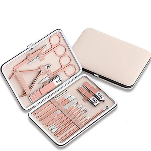 Set de Manicura Pedicura,18pcs Kit Cortaúñas de Acero Inoxidable, Juego Tijeras Uñas Juego de Herramientas de Cuidado de Pedicura Cuidado de Uñas para Mujeres y Hombres con Caja de Cuero