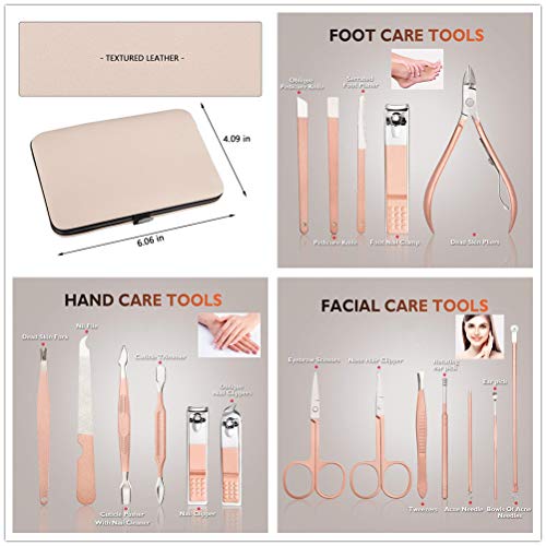 Set de Manicura Pedicura,18pcs Kit Cortaúñas de Acero Inoxidable, Juego Tijeras Uñas Juego de Herramientas de Cuidado de Pedicura Cuidado de Uñas para Mujeres y Hombres con Caja de Cuero