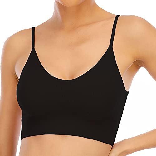 Sfit Sujetador Deportivo Mujer Camisola sin Costuras 2/3pack Almohadilla Desmontable Sujetador sin Espalda Baja en Forma de U Bandolera Ajustable Bra sin Aro(Negro + Blanco + Azul, M)