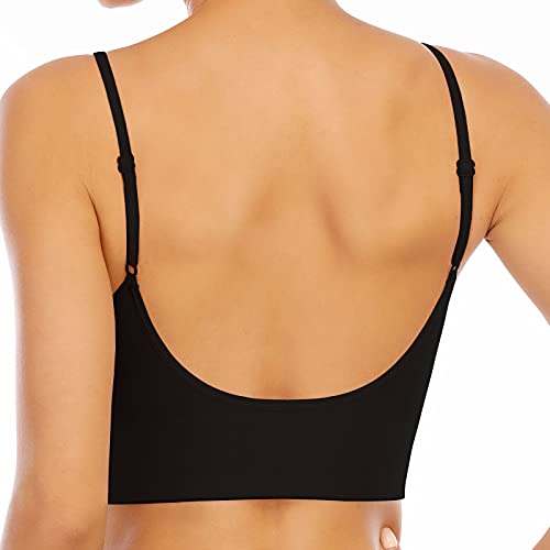 Sfit Sujetador Deportivo Mujer Camisola sin Costuras 2/3pack Almohadilla Desmontable Sujetador sin Espalda Baja en Forma de U Bandolera Ajustable Bra sin Aro(Negro + Blanco + Azul, M)