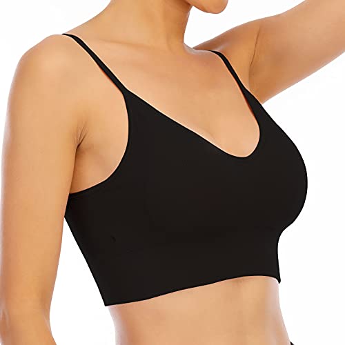 Sfit Sujetador Deportivo Mujer Camisola sin Costuras 2/3pack Almohadilla Desmontable Sujetador sin Espalda Baja en Forma de U Bandolera Ajustable Bra sin Aro(Negro + Blanco + Azul, M)