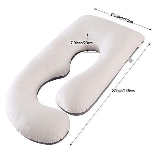 SHANNA Almohadas de Embarazo para Dormir,Almohada de Cuerpo Completo, actualización Grande en Forma de U y Soporte de Maternidad con Funda de Terciopelo reemplazable (Gris y Blanco -Terciopelo)