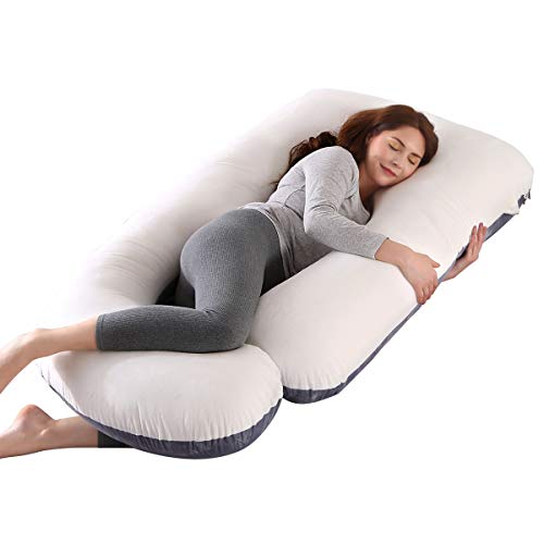 SHANNA Almohadas de Embarazo para Dormir,Almohada de Cuerpo Completo, actualización Grande en Forma de U y Soporte de Maternidad con Funda de Terciopelo reemplazable (Gris y Blanco -Terciopelo)