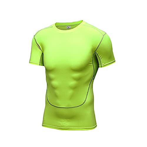 Shirt Deportiva Hombre Estiramiento Cuello Redondo Empalme Manga Corta Hombre Shirt Verano Ajuste Delgado Senderismo Hombre Shirt Correr Entrenamiento Físico Hombre Shirt Muscular I-Green L