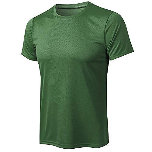 Shirt Hombres Manga Corta Verano Cuello Redondo Básica Hombres Shirt Deportiva Slim Fit Stretch Color Sólido Hombres Shirt Músculos Secado Rápido Wicking Hombres Running Shirt K-Green L