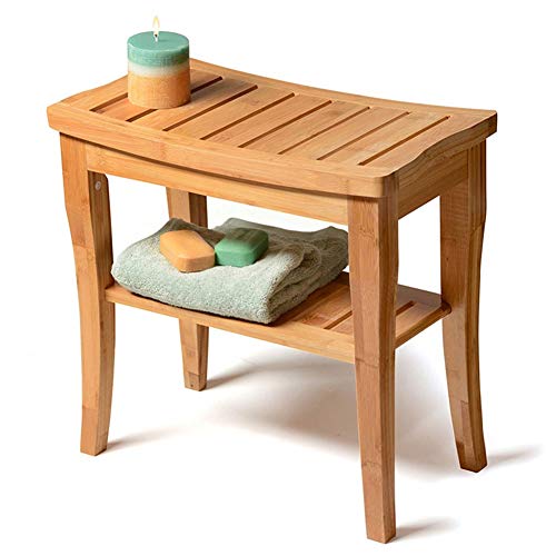 Shower Stool Banco de Ducha de bambú con Estante de Almacenamiento, Taburete de Asiento de baño de Madera | Silla de SPA para Uso Interior o Exterior