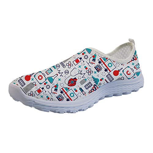 showudesigns Zapatillas De Running con Estampado de Enfermera para Mujer Sanitarias Zapatillas de Caminar Planas de Malla Transpirable Zapatos de Trabajo livianos Senderismo Trotar, Talla 38