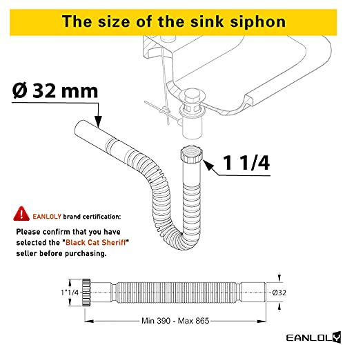 sifón de acero inoxidable,manguera de desagüe flexible,Sifón sifón anticorrosivo, apto para fregadero y acero inoxidable, fácil de limpiar,Tubo de drenaje retráctil flexible