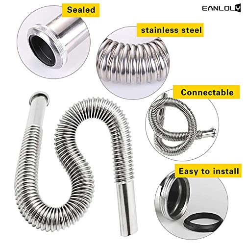 sifón de acero inoxidable,manguera de desagüe flexible,Sifón sifón anticorrosivo, apto para fregadero y acero inoxidable, fácil de limpiar,Tubo de drenaje retráctil flexible