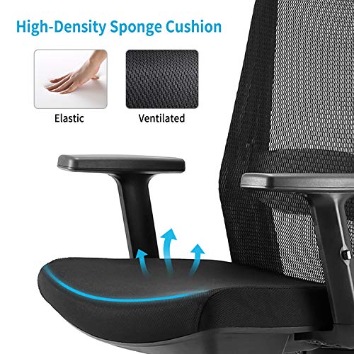 SIHOO Silla de Oficina en Casa, Silla de Escritorio con Soporte Lumbar Ajustable y apoyabrazos, Respaldo de Malla Transpirable y Asiento Acolchado (Negro)