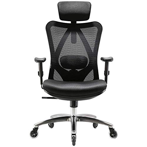 SIHOO Silla de Oficina ergonómica, Silla giratoria de Malla Transpirable, con Ruedas silenciosas Antideslizantes, Soporte Lumbar Ajustable, reposacabezas y apoyabrazos, Carga máxima 150 kg