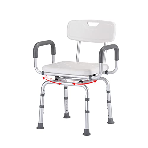 Silla de Ducha Giratoria, Taburete de Ducha para Ancianos, Asiento de Ducha con Brazos, Espalda y Alfombrilla Antideslizante, Ajustable Banco de Ducha para Discapacitados, Desventaja, hasta 396 lib