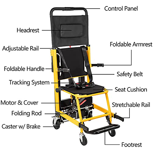 Silla De Escalera Plegable, Silla De Ruedas Eléctrica para Subir Escaleras, Elevador De Silla De Escalada Portátil sobre Orugas para Escaleras, Ambulancia, Evacuación De Bomberos, Carga De 350 Libra