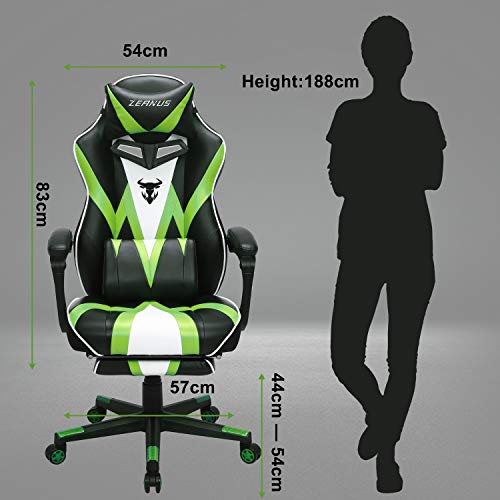 Silla de Juego Gaming para Adultos, Silla Gaming con Reposapiés, Silla Ergonómica Racing, Silla Gamer Grande e Alto, Masaje Silla Gaming, Silla Gaming Giratoria, Silla Gaming de Oficina (Verde)