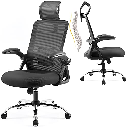 Silla de Oficina Ergonómica, EPLUS LIVING Silla Ergonómica Silla de Escritorio con Reposacabezas Ajustable y Apoyabrazos Giratorios de 90°, Silla con Soporte Lumbar, Carga máxima 150 kg, BIFMA y SGS