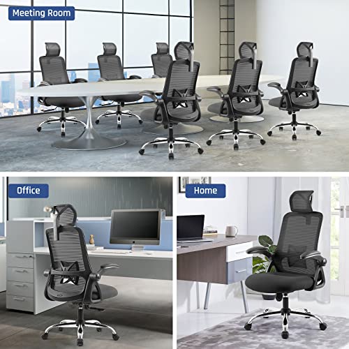 Silla de Oficina Ergonómica, EPLUS LIVING Silla Ergonómica Silla de Escritorio con Reposacabezas Ajustable y Apoyabrazos Giratorios de 90°, Silla con Soporte Lumbar, Carga máxima 150 kg, BIFMA y SGS