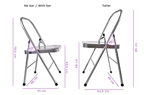 Silla de Yoga con Barra Frontal - Silla de Yoga Plegable metálica. Iyengar - Mediciones de Yoga (Ligeras y Resistentes)