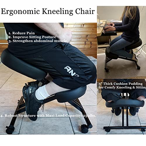 Silla Ergonómica para Rodillas, Silla Ergonomica De Rodillas, Sillas De Oficina con El Respaldo Ajustable, Multifuncional Taburete para La Rodilla, para Mejorar La Postura, Tela Negro