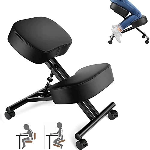 Silla Ergonómica para Rodillas, Silla Ergonomica De Rodillas, Sillas De Oficina con El Respaldo Ajustable, Multifuncional Taburete para La Rodilla, para Mejorar La Postura, Tela Negro