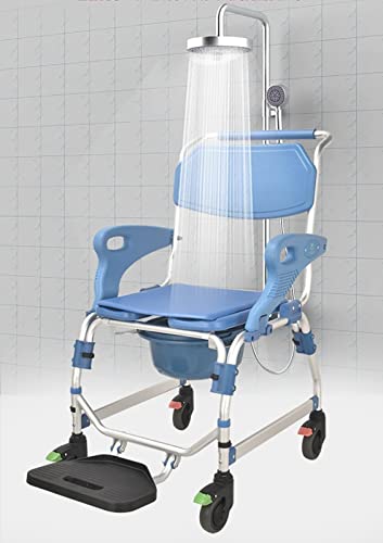 Silla móvil para asiento de inodoro, silla de baño para inodoro con ruedas, pedal plegable, construido en el inodoro, usuario discapacitado, ayuda para el baño para personas discapacitadas, ancianas