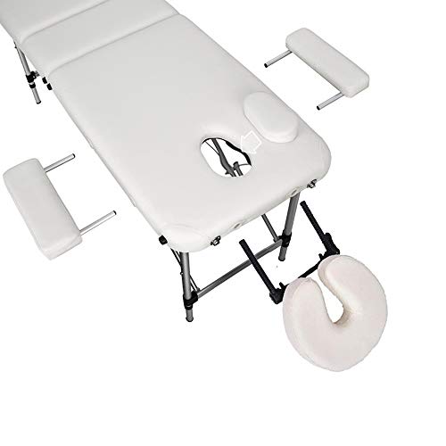 Sinbide Cama de Masaje con Funda para Transportar Plegable Mesa para Masaje con Respaldo Regulable para Reiki Fisioterapia Camilla de Masaje Portátil para Tatuaje de 3 Zonas Terapia Sofá (Blanco)