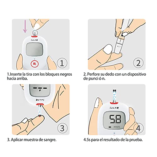 Sinocare Medidor de Glucosa en Sangre, Kit de Prueba de Glucosa en Sangre, 50 x Tiras de Prueba de Glucosa en Sangre y Dispositivo de Punción - mg/dL (Safe AQ Voice)