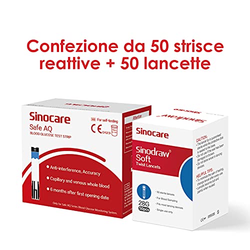 Sinocare Tiras Glucosa Medidor de Glucosa en Sangre Tiras de Prueba, 50 x Tiras Reactivas sin Código, para Safe AQ Smart/Voice