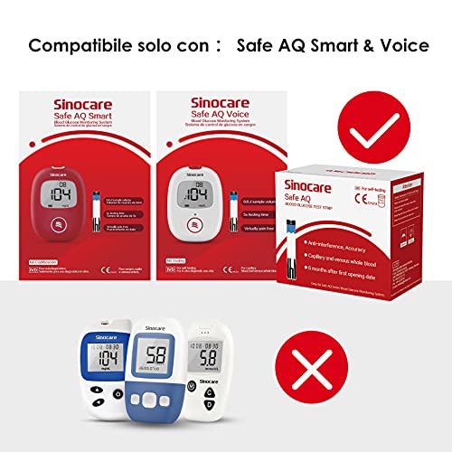 Sinocare Tiras Glucosa Medidor de Glucosa en Sangre Tiras de Prueba, 50 x Tiras Reactivas sin Código, para Safe AQ Smart/Voice