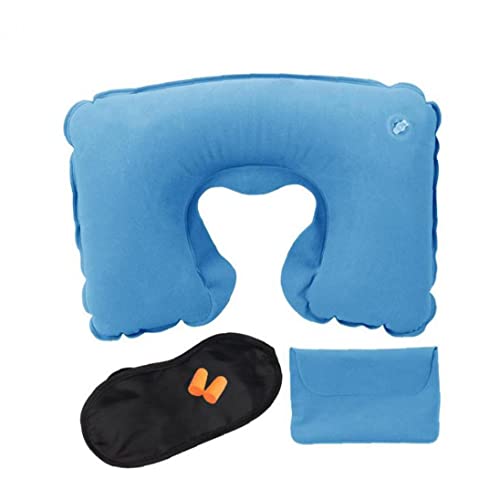 Sistema de Dormir Sistema de Dormir Inflable U Forma con Almohada Ocular con escudete Cara-Escudo Oreja Almohada de Cuello de Aire portátil para Viajar Azul Azul 3 PCS para Lindos Suministros