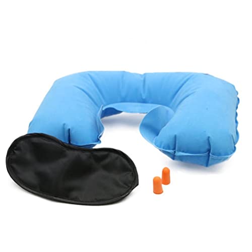 Sistema de Dormir Sistema de Dormir Inflable U Forma con Almohada Ocular con escudete Cara-Escudo Oreja Almohada de Cuello de Aire portátil para Viajar Azul Azul 3 PCS para Lindos Suministros