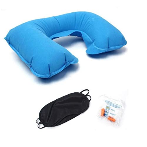 Sistema de Dormir Sistema de Dormir Inflable U Forma con Almohada Ocular con escudete Cara-Escudo Oreja Almohada de Cuello de Aire portátil para Viajar Azul Azul 3 PCS para Lindos Suministros