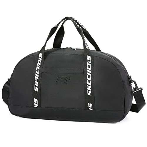 Skechers Bolsa de Viaje, 29L Bolsa de Deporte de Gimnasio Viajar Vacaciones con Bandolera Bolsa de Fin de Semana Impermeable Ligera Ideal para Jóvenes y Adultos, Negra