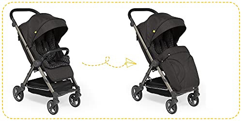 skiddoü silla de paseo ligera Mell ruedas grandes silla de viaje plegable silla infantil ruedas amortiguadoras respaldo ajustable impermeable mosquitera cubierta para la lluvia hasta 22 kg, negro