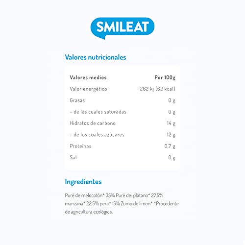 Smileat - Pouch de Fruta Variada Ecológica, Ingredientes Naturales Bebibles, Para Bebés a Partir de los 6 Meses - 100g