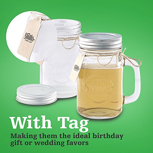 Smith Mason tarros de 6 x, Mason Jar tazas con tapa de rosca con junta de goma, making hermético y filtraciones de agua, también ideal para hacer de la noche la avena