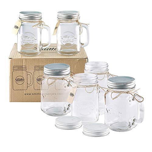 Smith Mason tarros de 6 x, Mason Jar tazas con tapa de rosca con junta de goma, making hermético y filtraciones de agua, también ideal para hacer de la noche la avena