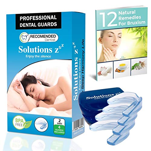 Solutions ZZZ Férula dental profesional [4 PIEZAS 2 TAMAÑOS] Ferula de Descarga Nocturna Anti rechinar de dientes- GRATIS:Se envía el ebook a petición del interesado + Estuche Antibacterial