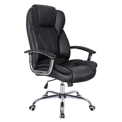 SONGMICS Silla de Oficina con Asiento Expandido, Silla ejecutiva con reposacabezas y conjín engrosados, Altura Ajustable, Diseño ergonómico, Negro OBG57B