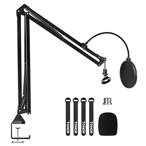 Soporte de Extensión de Micrófono, TONOR Brazo de Tijera de Suspensión con Pop Filtro, Adaptador 3/8" a 5/8", Clip de Micrófono, Abrazadera Extrafuerte actualidaza para Blue Yeti Snowball Ice (T30)