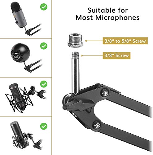 Soporte de Extensión de Micrófono, TONOR Brazo de Tijera de Suspensión con Pop Filtro, Adaptador 3/8" a 5/8", Clip de Micrófono, Abrazadera Extrafuerte actualidaza para Blue Yeti Snowball Ice (T30)