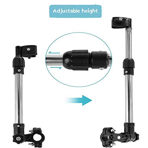 Soporte de paraguas de bicicleta, soporte de paraguas retráctil multifuncional 360 ° Roated acero inoxidable para cochecito de bebé cochecito de bicicleta