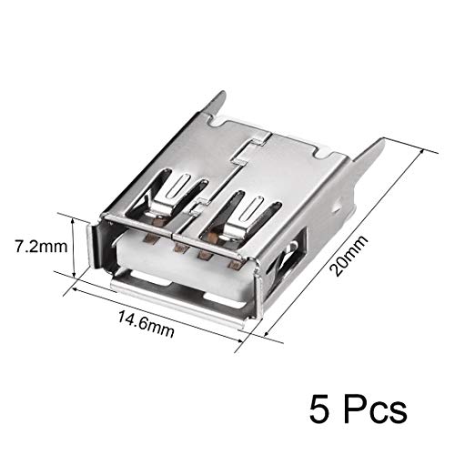 sourcing map PCB USB Conector Tipo-A Hembra Enchufe 4 Pasadores Vertical Recto Inserto 5uds