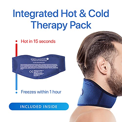 Sports Laboratory Collarín Cervical PRO+ Para el Alivio Del Dolor de Cuello, Bolsa De Gel Reutilizable Para Integrado Terapia Frío y Calor, Ajustable, Guía Gratuita Para el Dolor Cervical