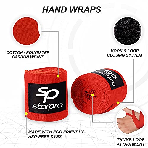 Starpro mexicanas Vendas de Mano Thump n ’Loop |Vendajes de algodón Tejido con Carbono|Colores múltiples| para Boxeo Muay Thai Kickboxing Karate Lucha Artes Marciales Gimnasio Fitness 2.55m 3.5m 4.5m