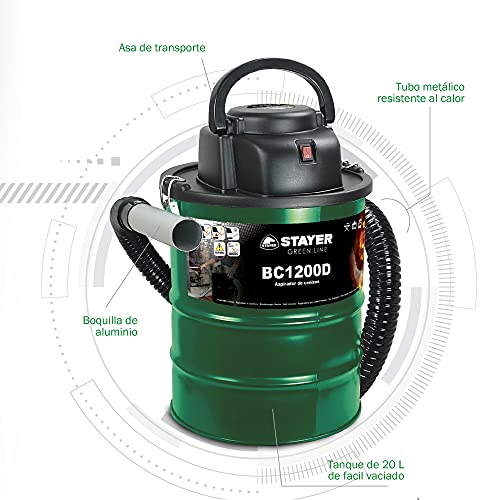 Stayer 1200D Aspirador de Ceniza BC 1200 D, W, 230 V, Verde, 0