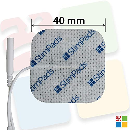 StimPads, 40X40mm, ECO-PACK de 12 unidades de alto rendimiento, electrodos TENS - EMS de larga duración con conector universal tipo pin de 2mm