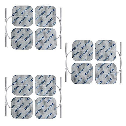 StimPads, 40X40mm, ECO-PACK de 12 unidades de alto rendimiento, electrodos TENS - EMS de larga duración con conector universal tipo pin de 2mm