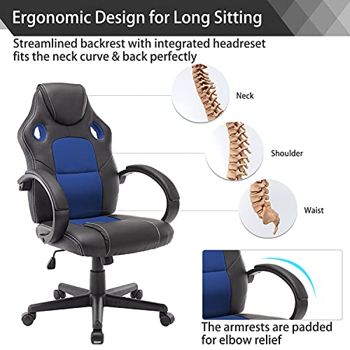 STmeng Liberty T1 Silla Oficina Ergonómica, Silla Gaming Silla Escritorio con Altura Ajustable, Giratoria Sillas de Oficina con Ruedas Soporte Lumbar 3D Reposabrazos Asiento Acolchado, Azul