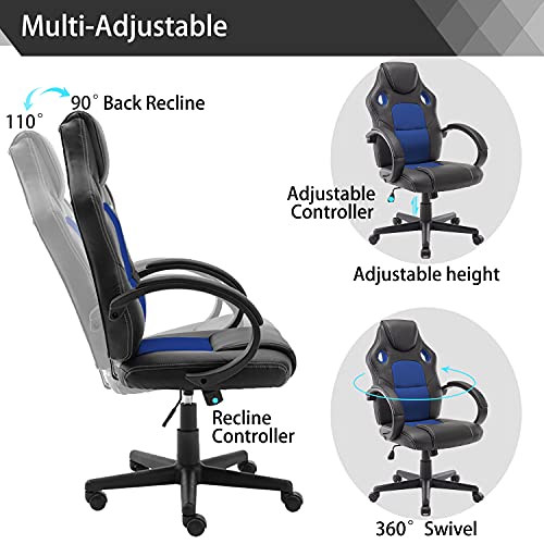 STmeng Liberty T1 Silla Oficina Ergonómica, Silla Gaming Silla Escritorio con Altura Ajustable, Giratoria Sillas de Oficina con Ruedas Soporte Lumbar 3D Reposabrazos Asiento Acolchado, Azul